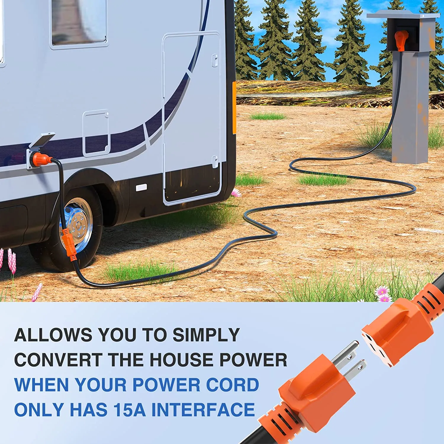 15Amp to 30Amp RV Locking Adapter Cord