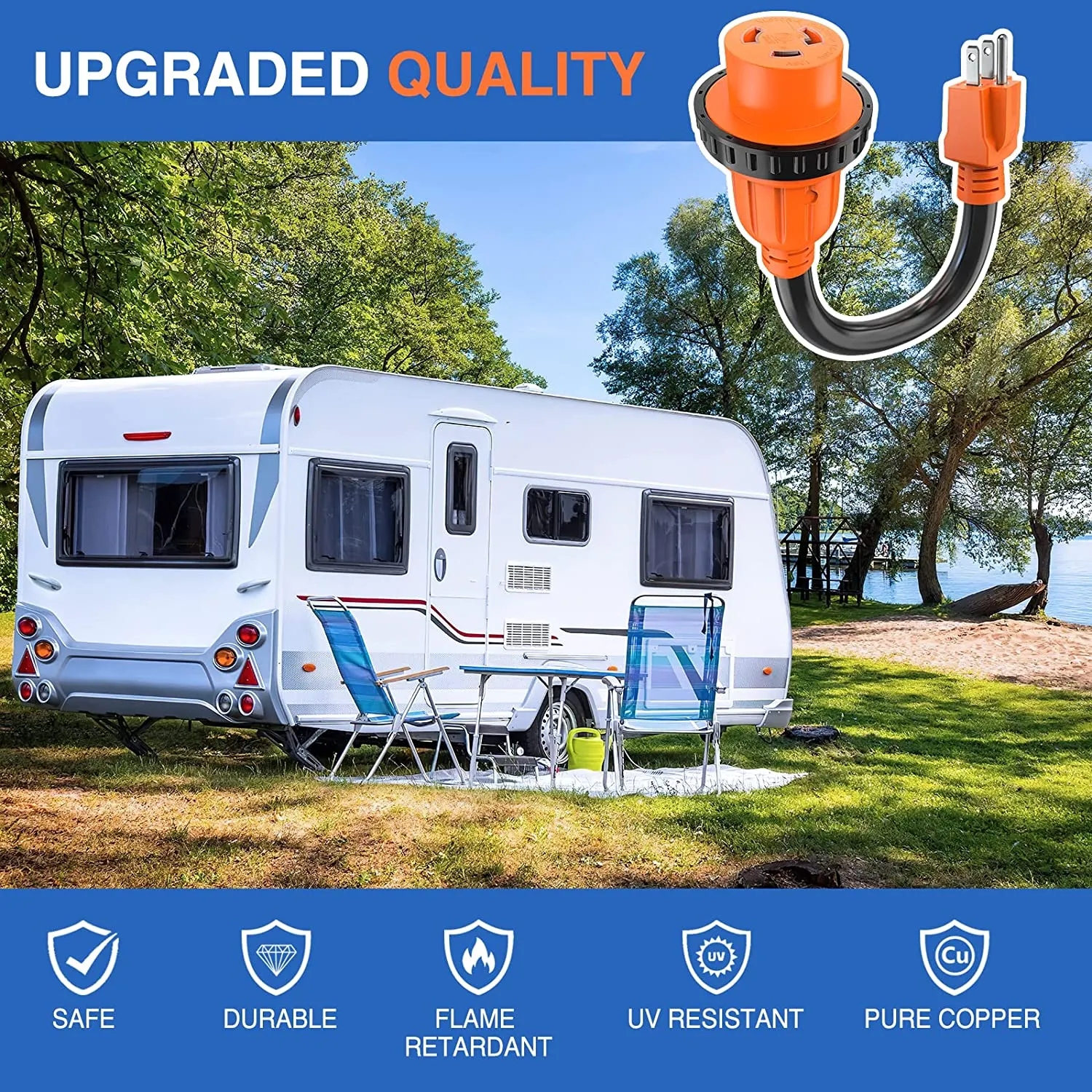 15Amp to 30Amp RV Locking Adapter Cord