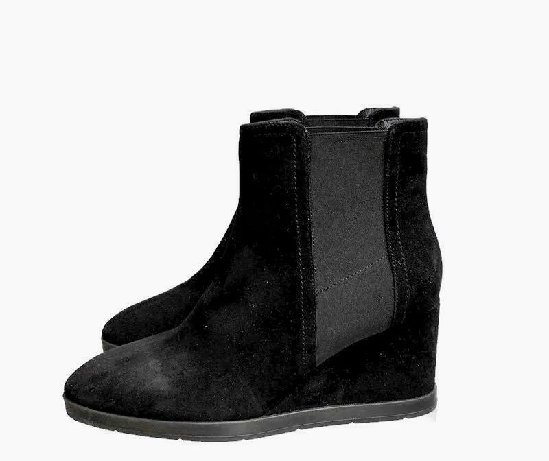 Aquatalia Women's Jaelynn Suede Wedge Weatherproof Booties Ankle Boots 10 Black