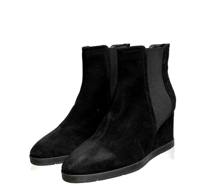 Aquatalia Women's Jaelynn Suede Wedge Weatherproof Booties Ankle Boots 10 Black