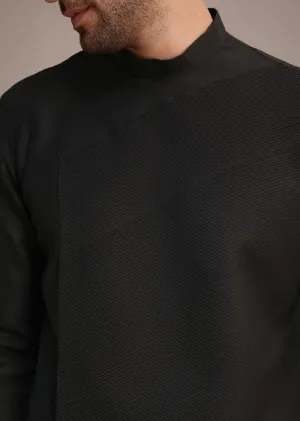 Black Silk Blend Pintuck Kurta Jacket Set