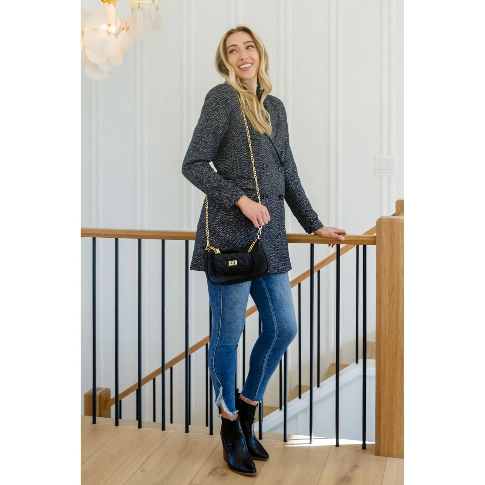 Chic Upon Arrival Button Down Blazer Jacket In Black