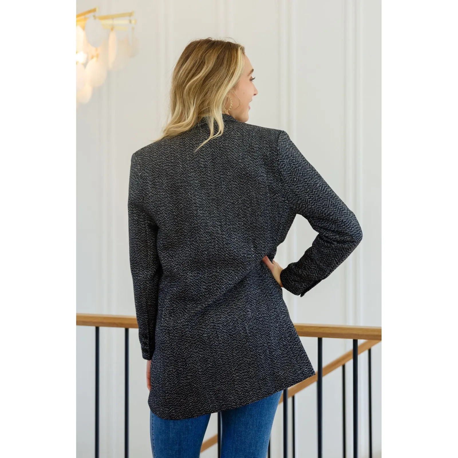 Chic Upon Arrival Button Down Blazer Jacket In Black