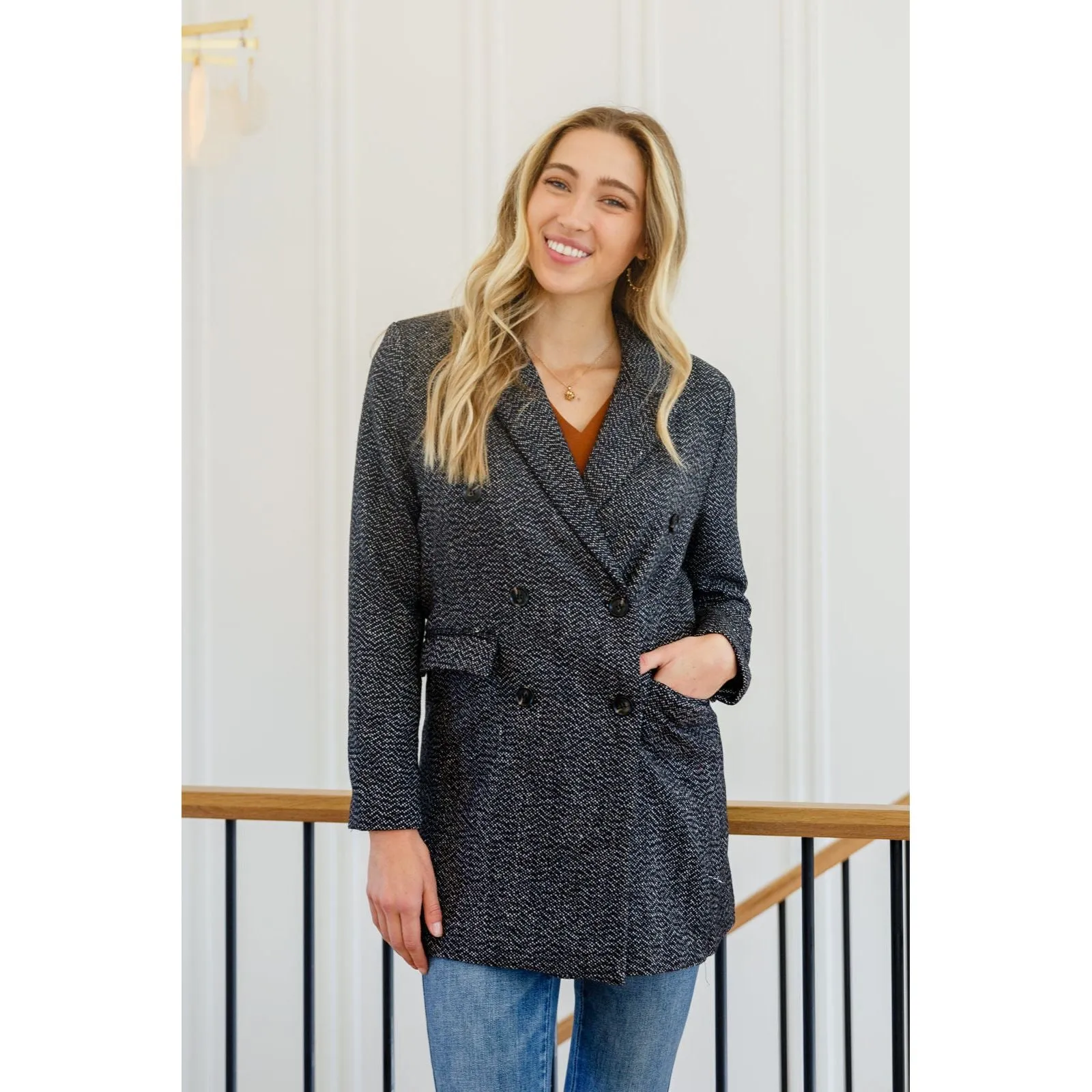Chic Upon Arrival Button Down Blazer Jacket In Black
