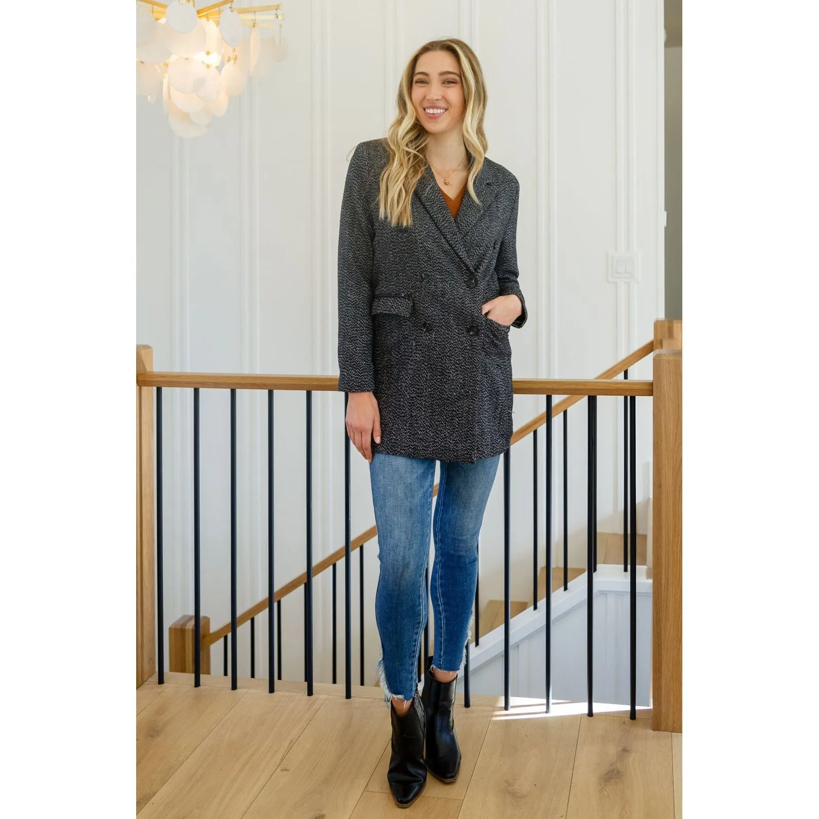 Chic Upon Arrival Button Down Blazer Jacket In Black