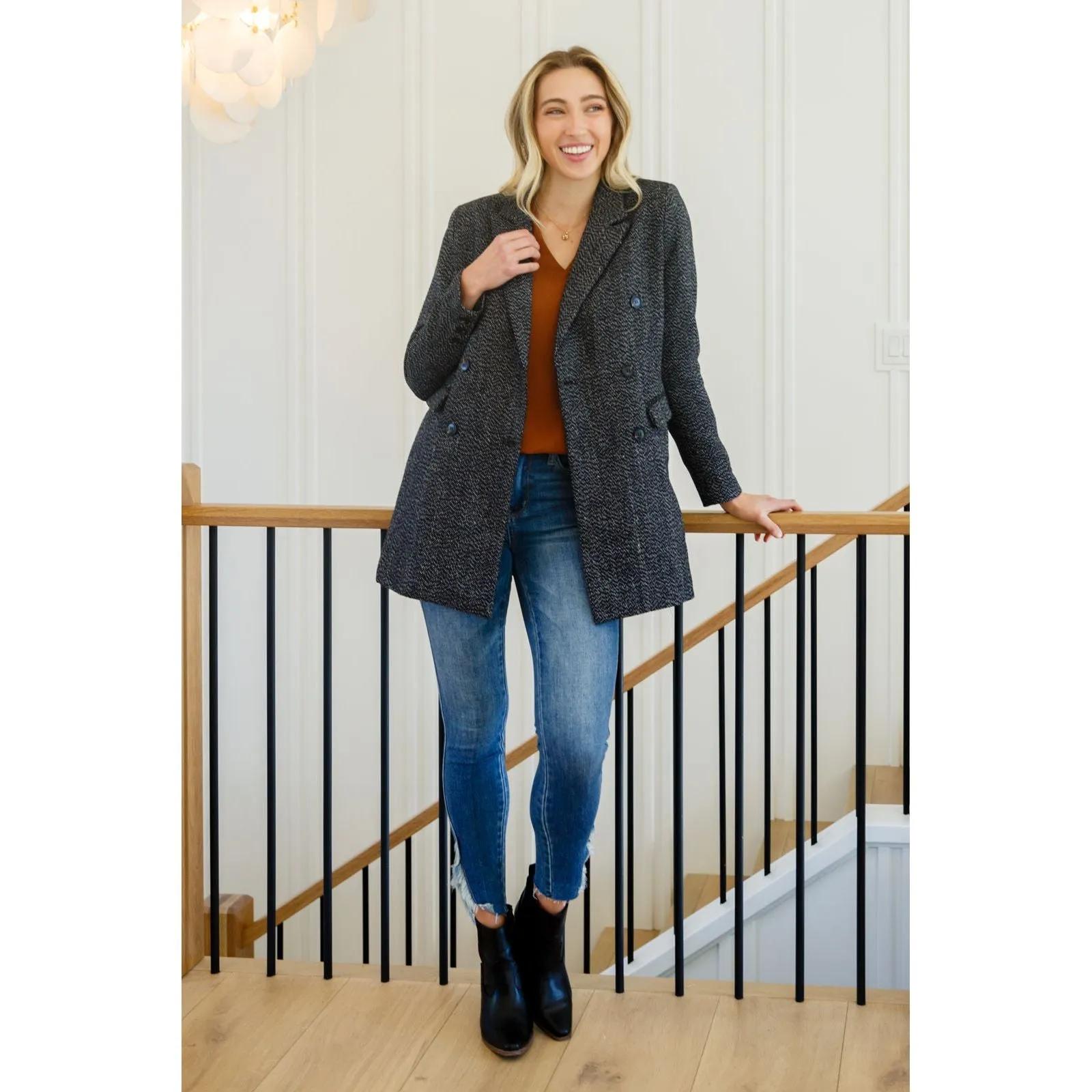 Chic Upon Arrival Button Down Blazer Jacket In Black