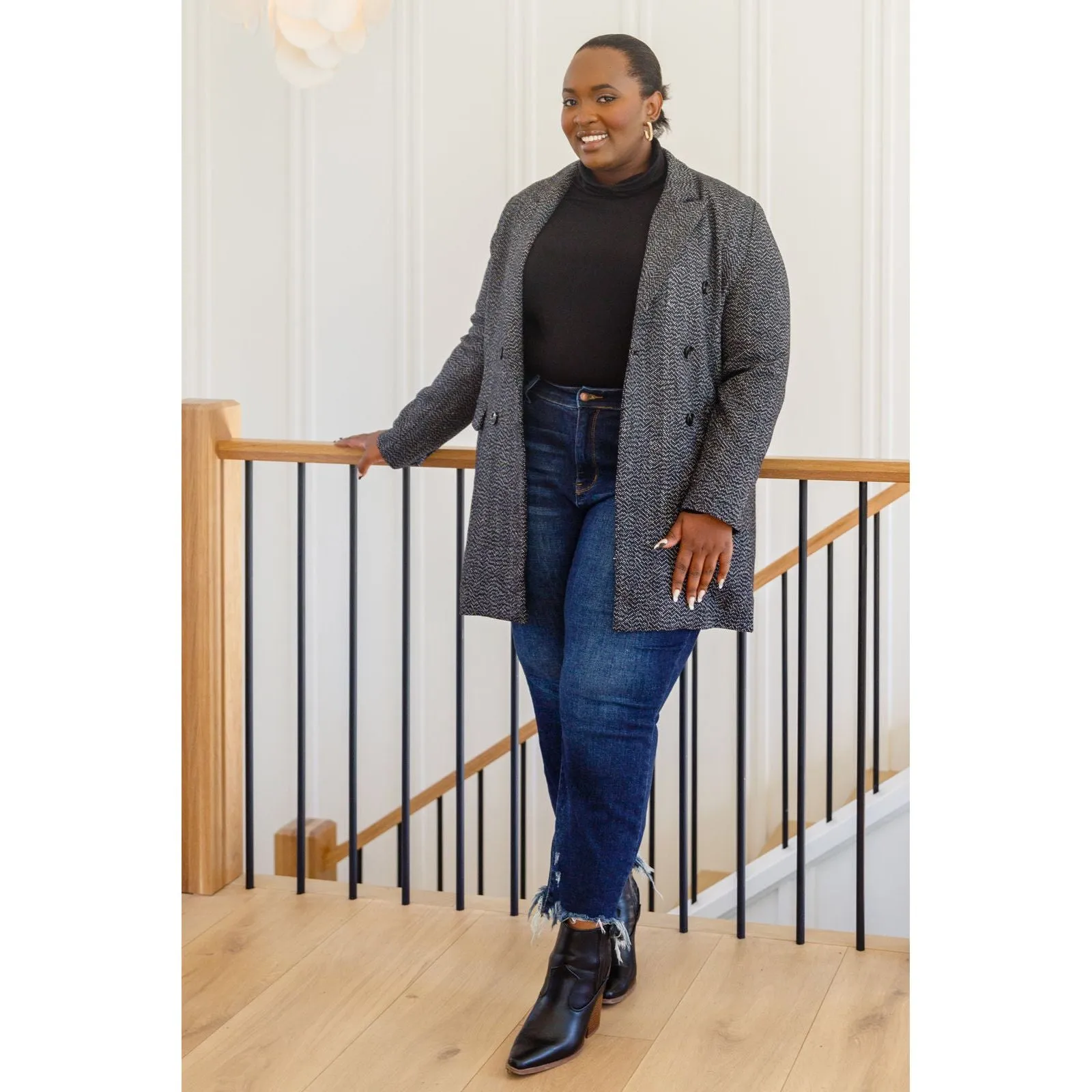 Chic Upon Arrival Button Down Blazer Jacket In Black