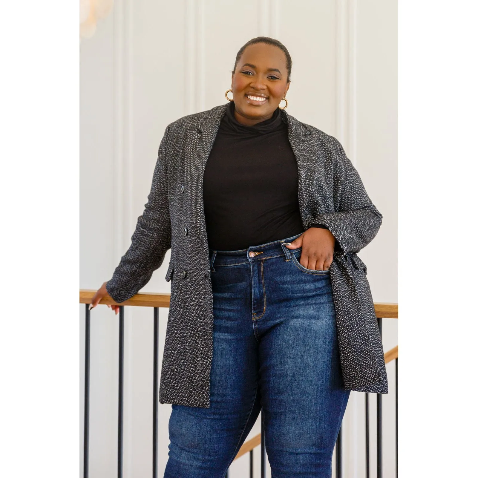 Chic Upon Arrival Button Down Blazer Jacket In Black