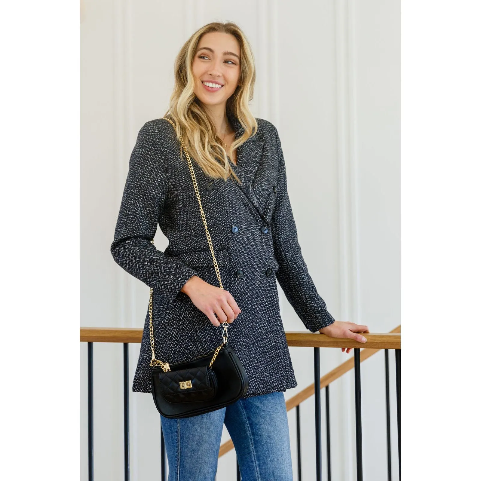 Chic Upon Arrival Button Down Blazer Jacket In Black