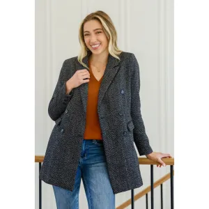 Chic Upon Arrival Button Down Blazer Jacket In Black