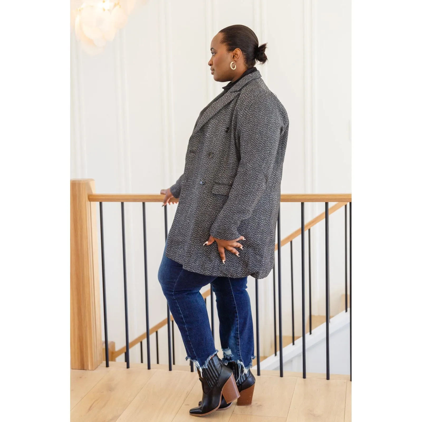 Chic Upon Arrival Button Down Blazer Jacket In Black