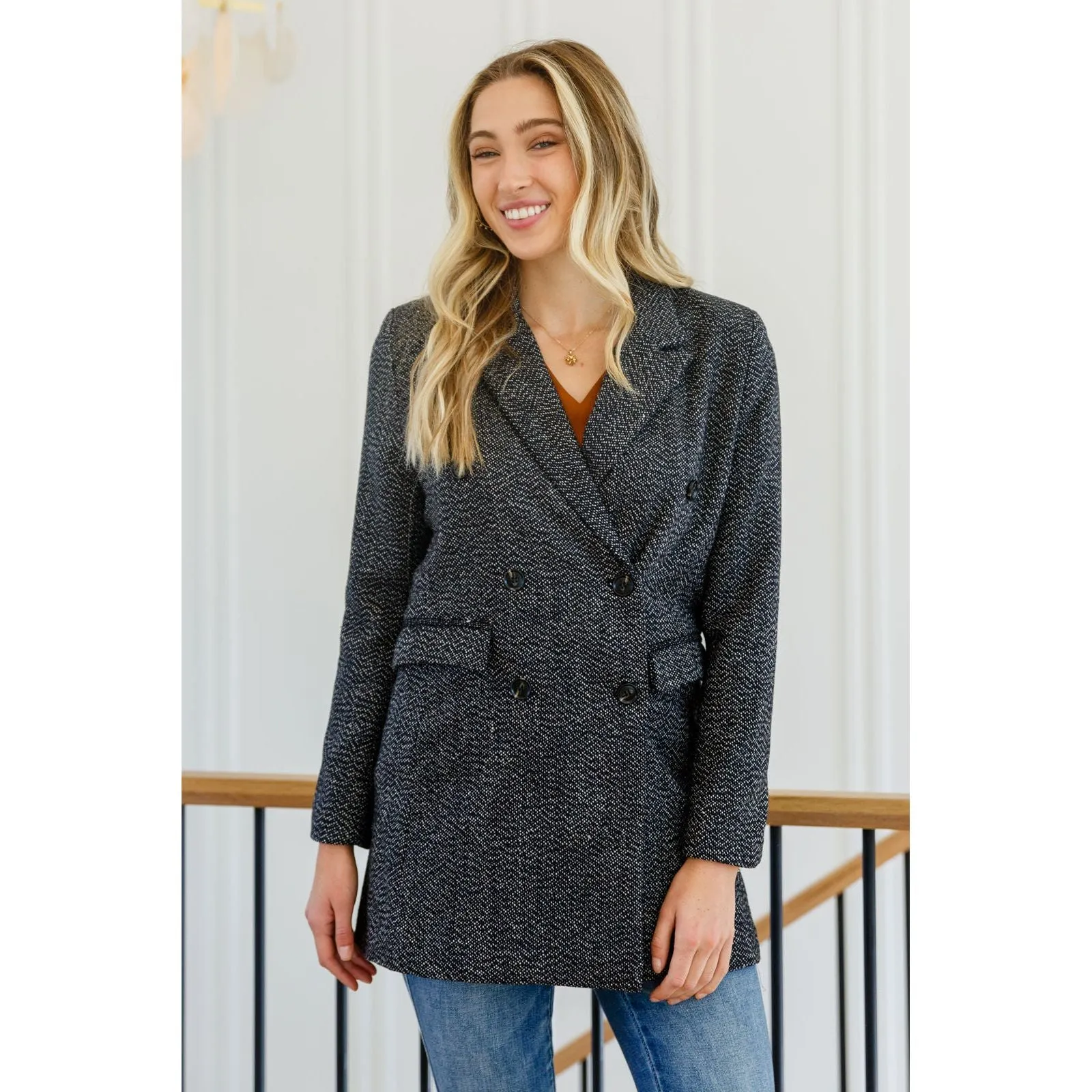 Chic Upon Arrival Button Down Blazer Jacket In Black