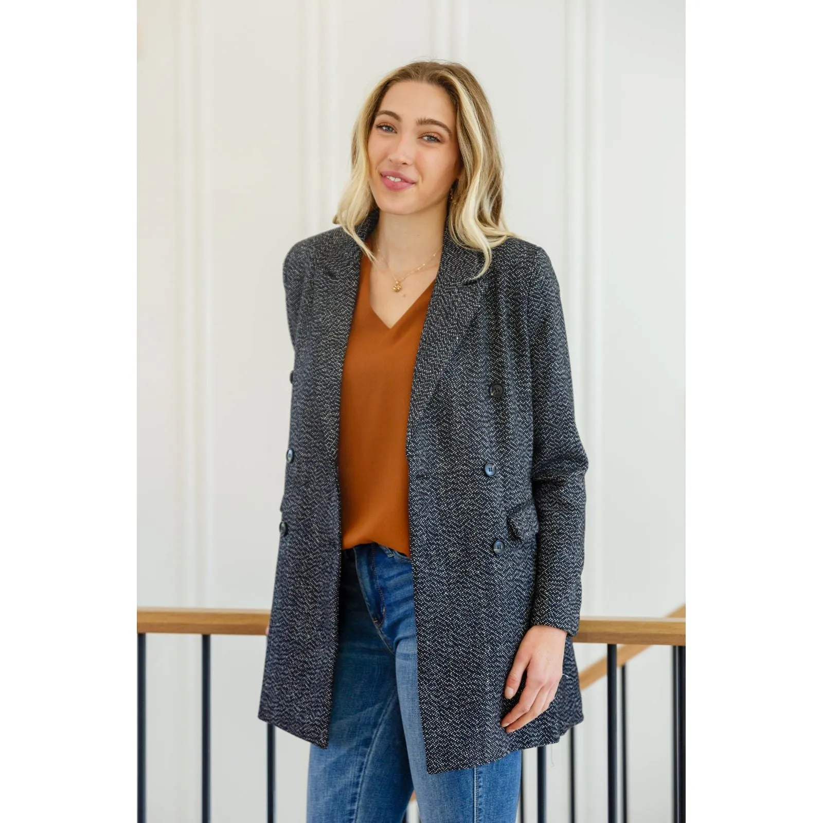 Chic Upon Arrival Button Down Blazer Jacket In Black