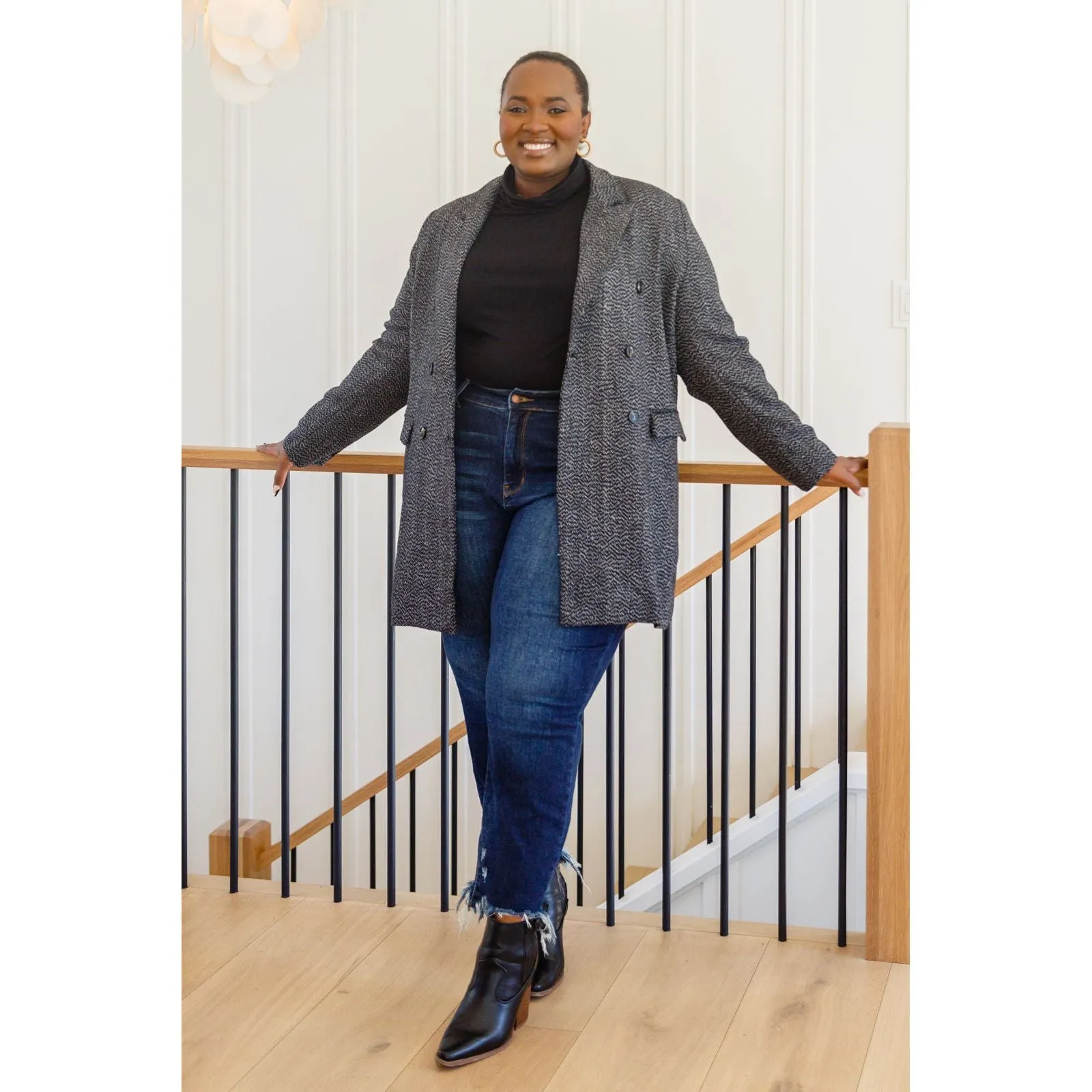 Chic Upon Arrival Button Down Blazer Jacket In Black