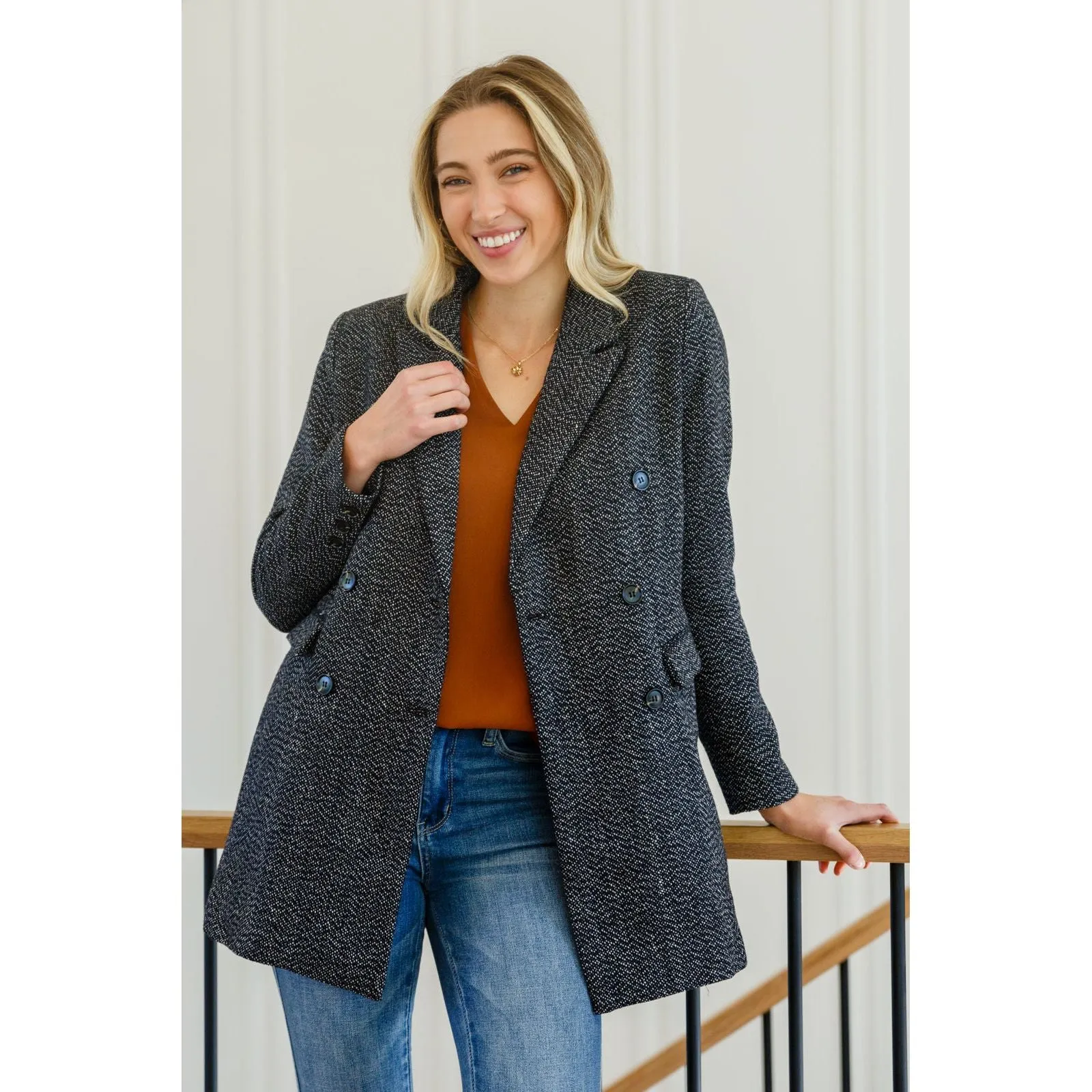 Chic Upon Arrival Button Down Blazer Jacket In Black