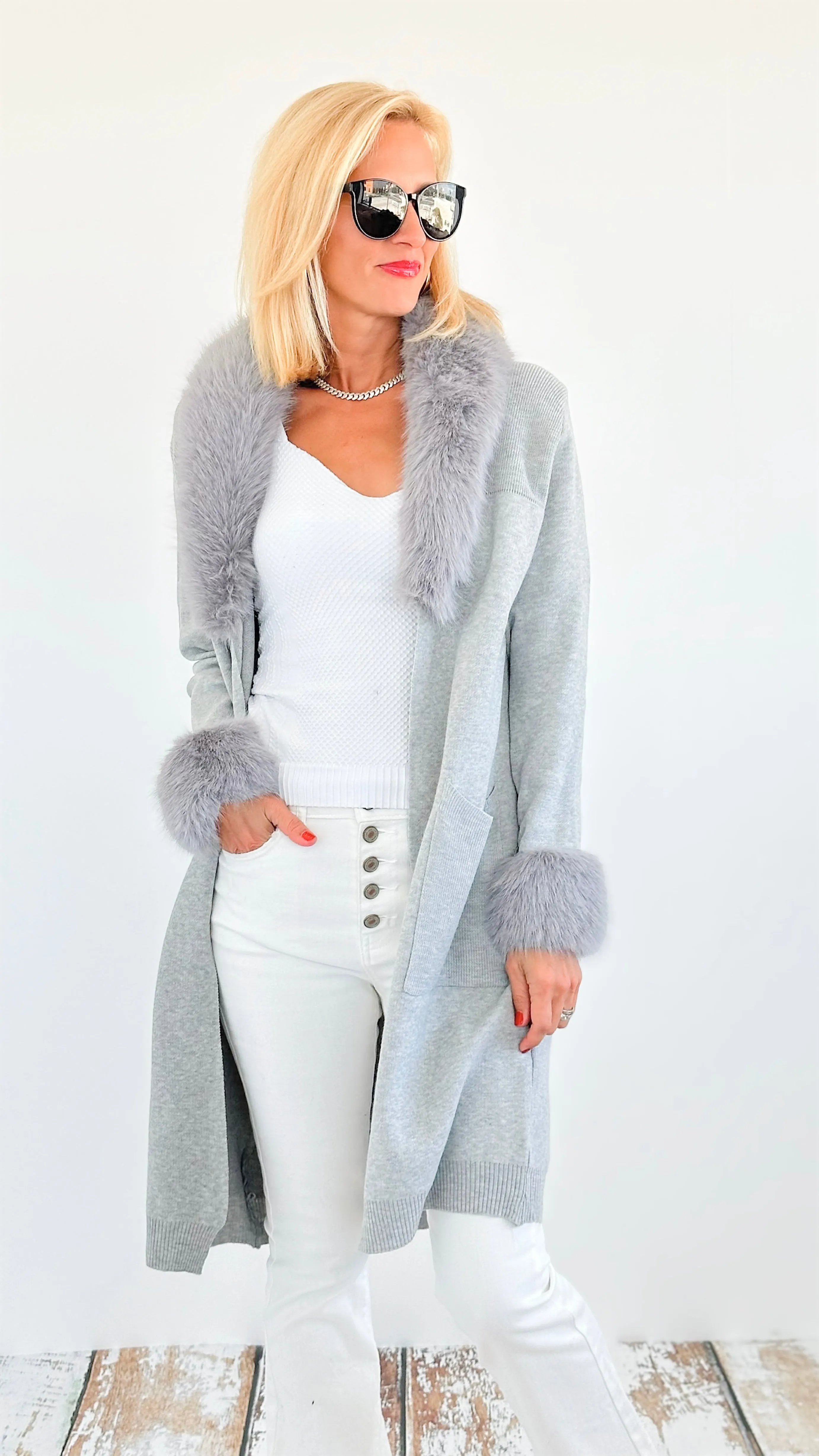 Cloudy Skies Fur-Trimmed Coat - Grey