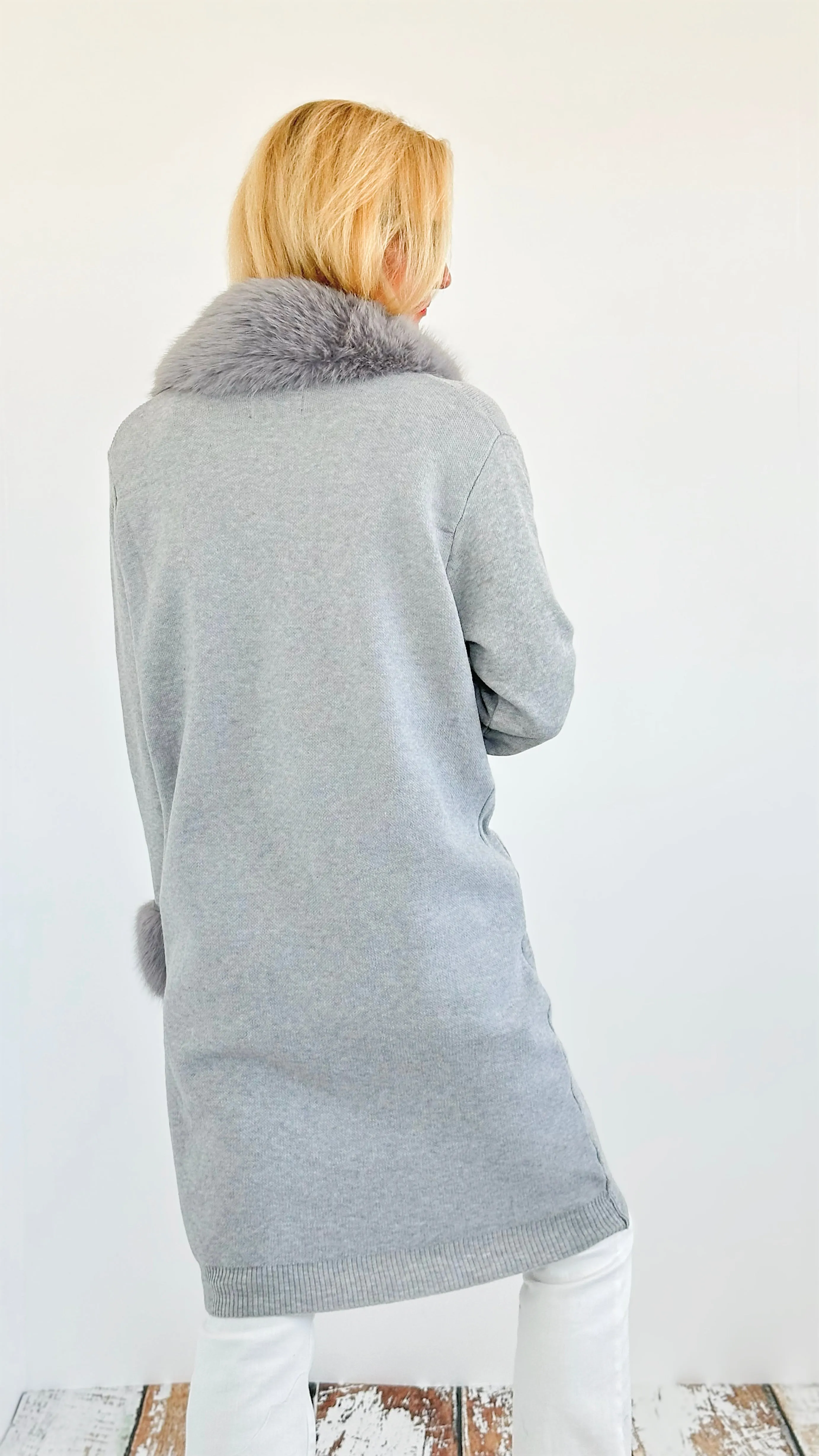 Cloudy Skies Fur-Trimmed Coat - Grey