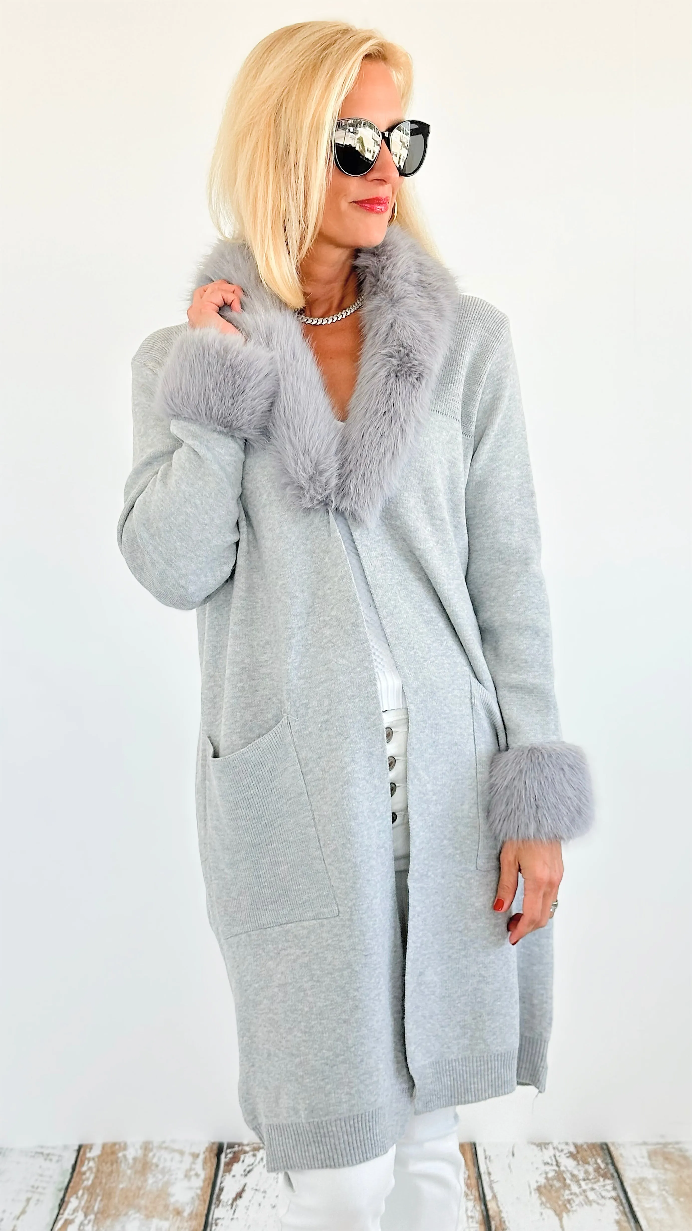 Cloudy Skies Fur-Trimmed Coat - Grey