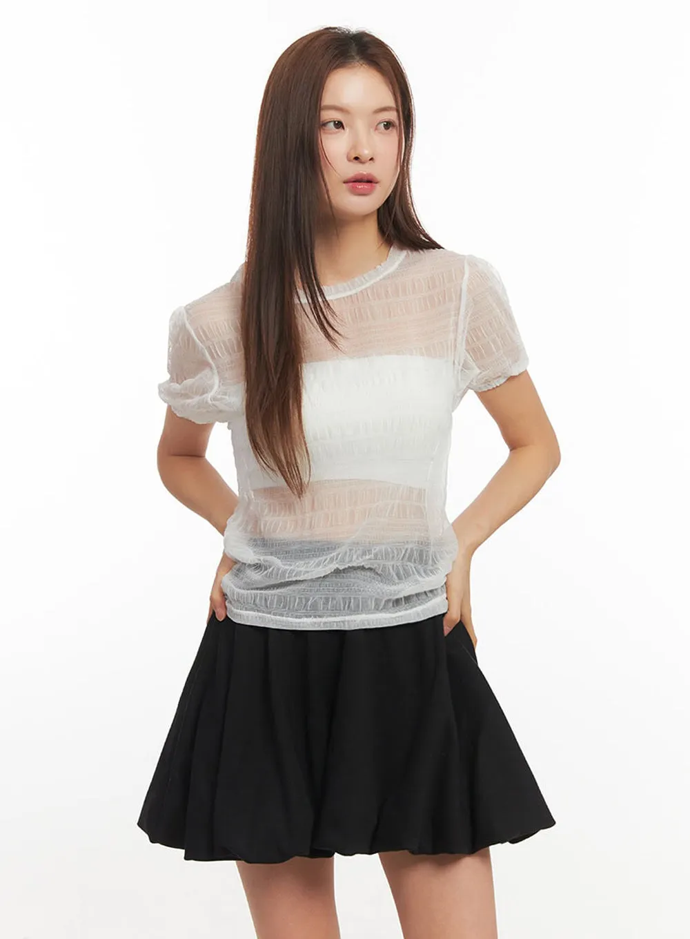 Layered Sheer Puffy Sleeve Top IM513