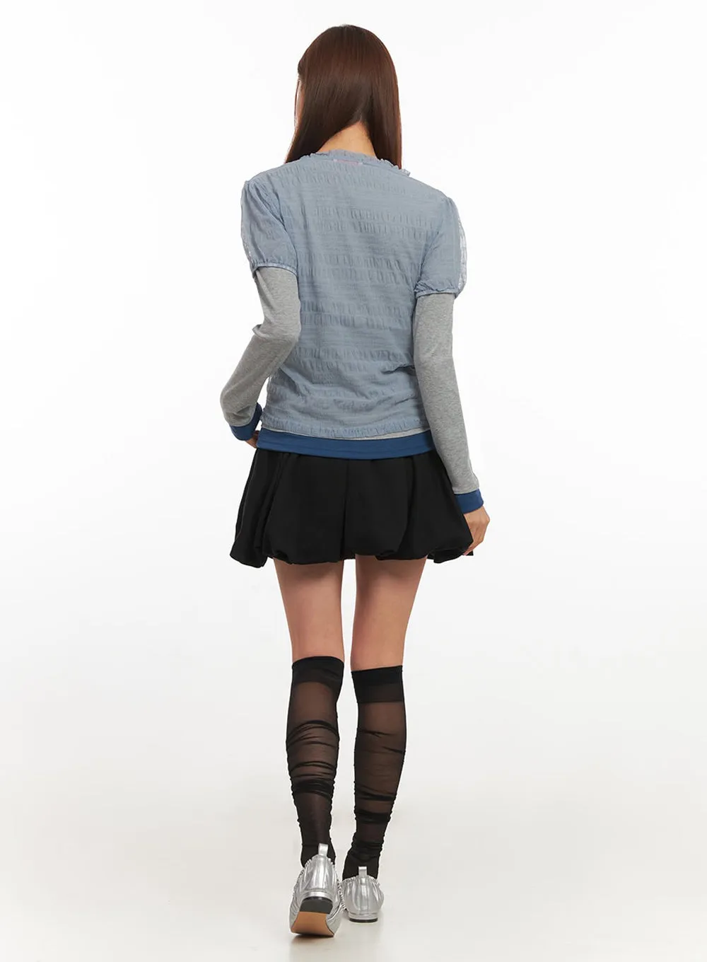 Layered Sheer Puffy Sleeve Top IM513