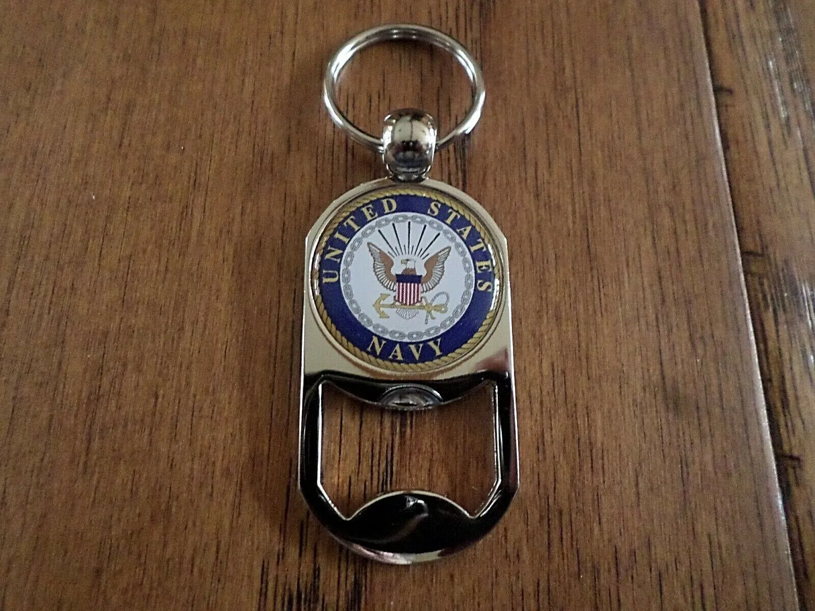 MILITARY NAVY METAL KEY CHAIN / KEY RING BOTTLE OPENER U.S NAVY INSIGNIA NEW