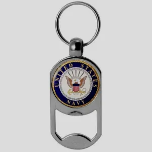 MILITARY NAVY METAL KEY CHAIN / KEY RING BOTTLE OPENER U.S NAVY INSIGNIA NEW