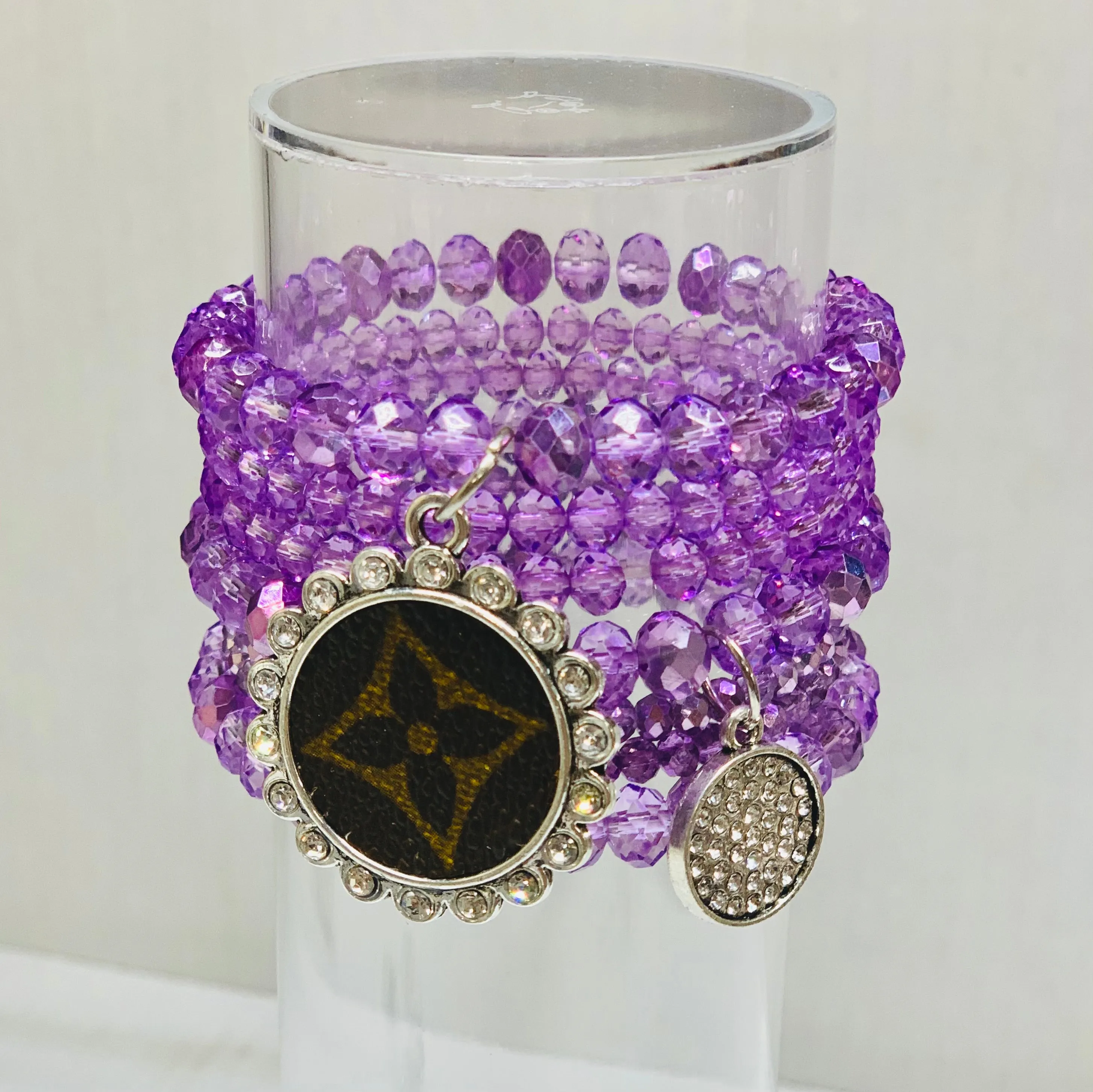 Popsicle Stacked Bracelet set- Silver Clear Circle