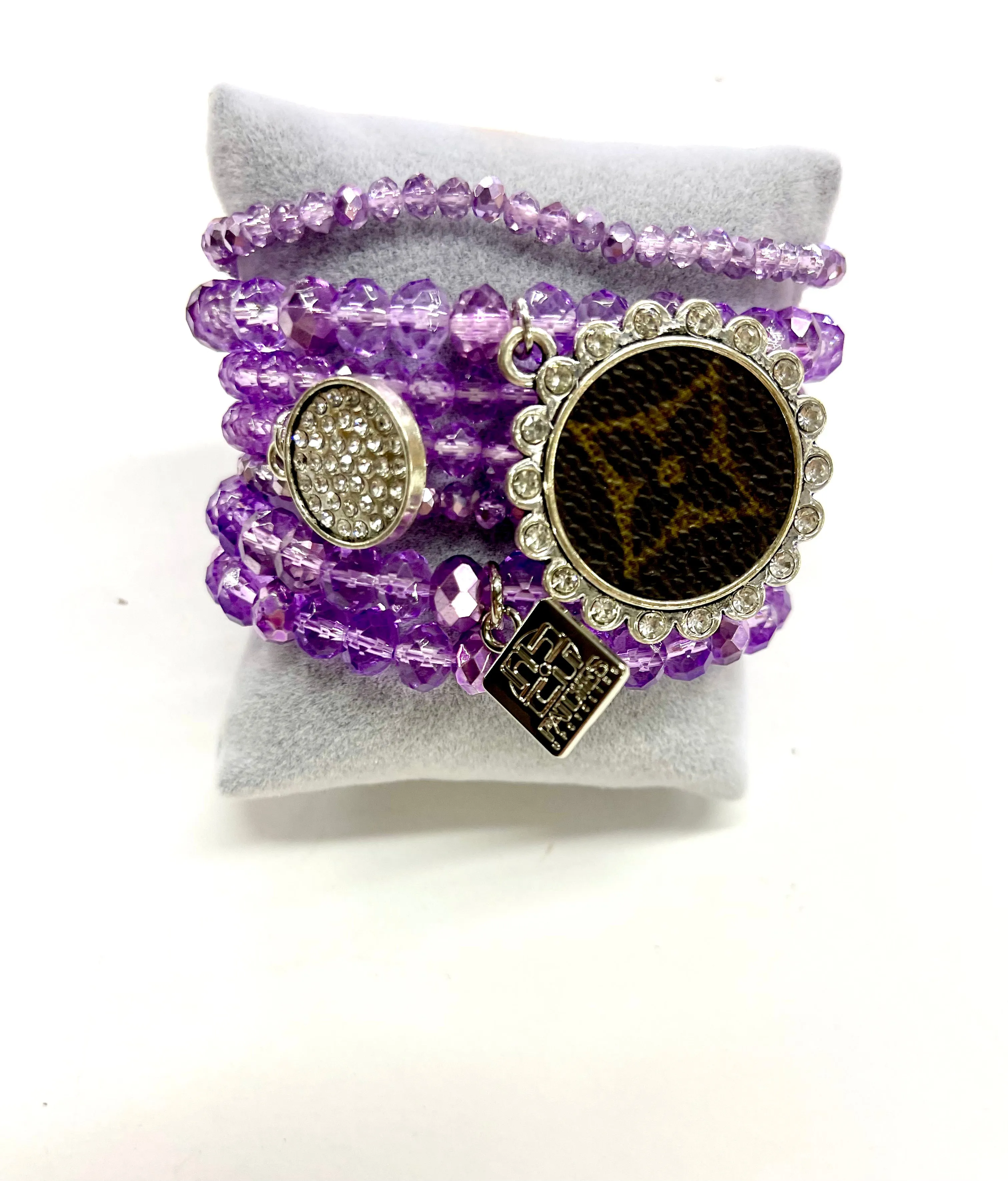 Popsicle Stacked Bracelet set- Silver Clear Circle