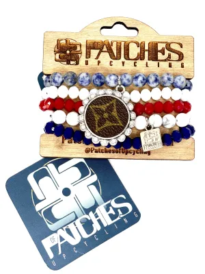 Stone mix- Red white and blue Stacked Bracelet set- Silver Clear